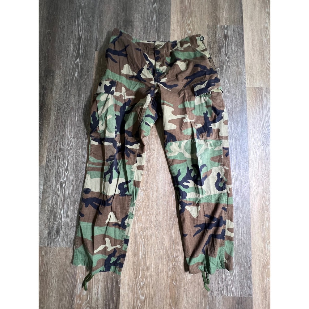 Military Cargo Pants Mens Medium Regular Camo Woodland Ripstop Utility Trousers